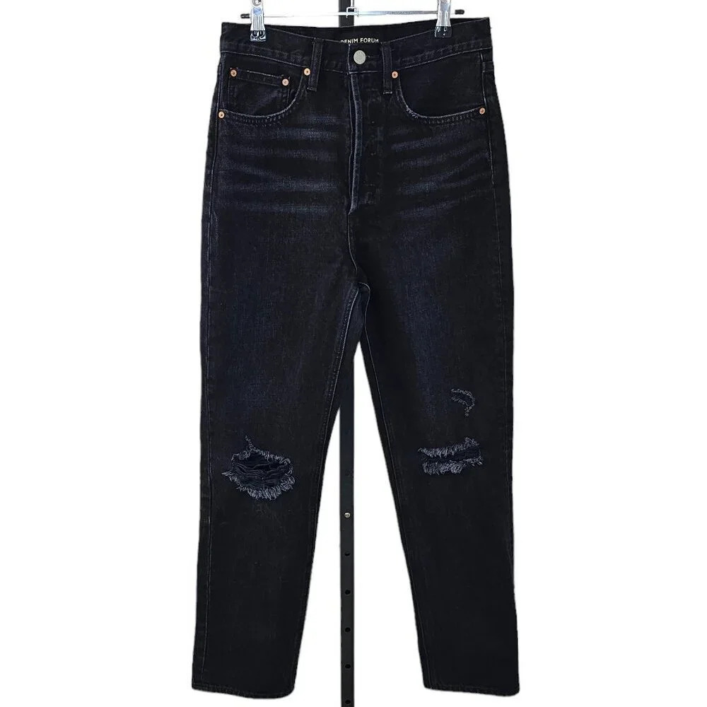 Denim Forum The Joni High Rise Loose Jeans Size 26 Black Button Fly